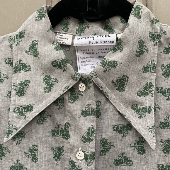 Grey Motorcycle Novelty Print Button Down Peter Pan Collar Mary West, France - Picture 5 of 10